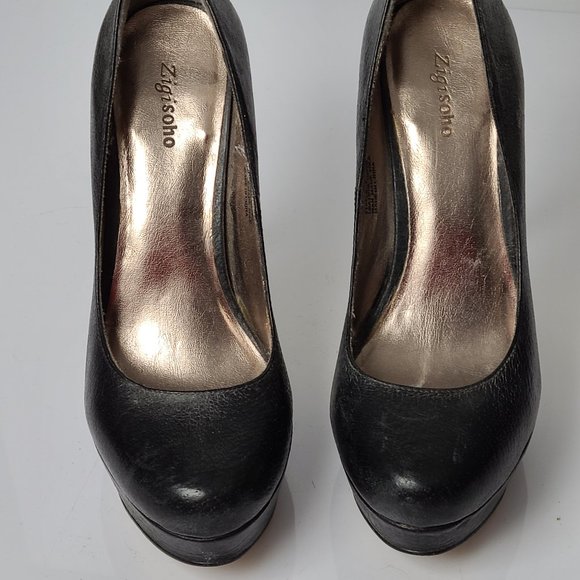 Black Leather Zigi Soho Platform Heels sz 6 'Stapl - Picture 4 of 8